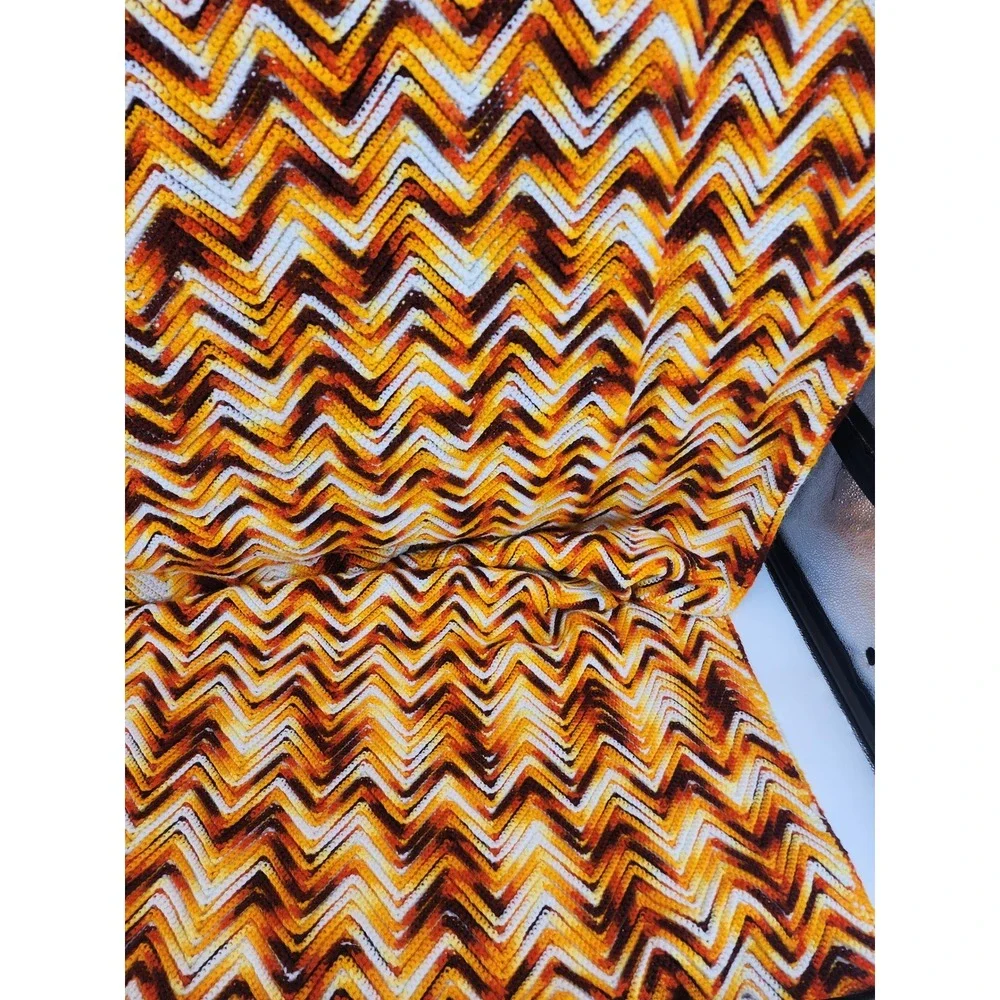 Vintage Handmade Crochet‎ Afghan Blanket Chevron Zig Zag Orange 44x84